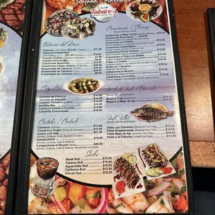 the menu for the restaurant