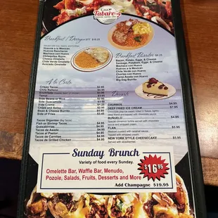 the menu for the restaurant