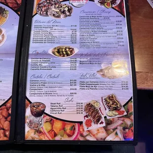 the menu of the restaurant