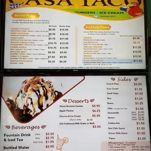 the menu and prices of the restaurant