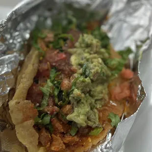 Chicken adobada puffy taco w/ guac.  It's all about the puffy taco.