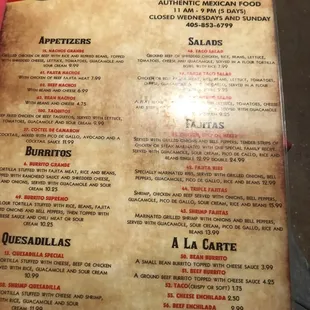 a menu for a mexican restaurant