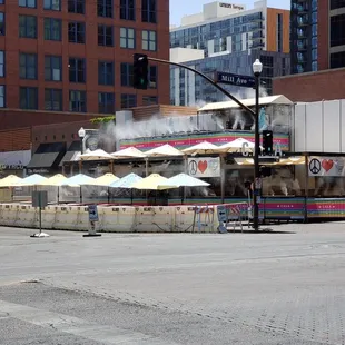 Outside view, lots of misters going for the large patio area