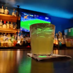 House, happy hour margarita. Normally it comes in a margarita glass but I ask for a regular glass.