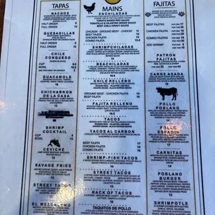 Dinner menu