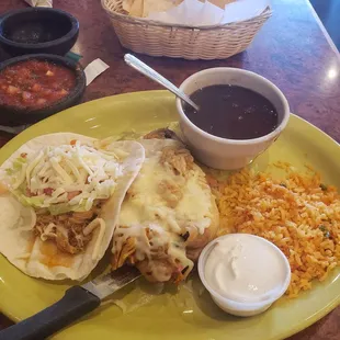 Soft shell chicken taco and chili relleno