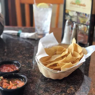 Chips and 2 kinds of salsa baby!