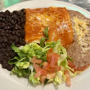 Cheese enchiladas - no rice, double beans black &amp; pinto