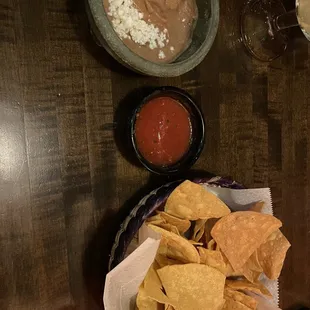 Chips bean dip salsa