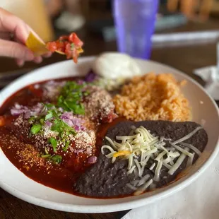 Lunch Enchiladas En Salsa Roja- he loved