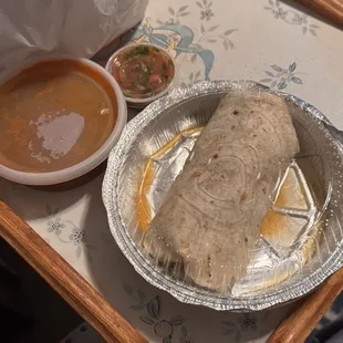 Tiny expensive Carnitas burrito