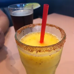 Mango margarita (momma sized) and Dos Equis Ambre on tap!