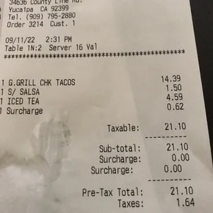 Salsa charge not disclosed prior to ordering