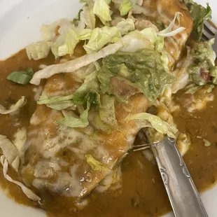 My chili rellano with the leftover lettuce and guac from my taquitos on top.