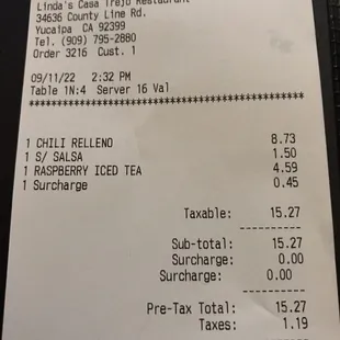 Salsa charge not disclosed prior to ordering