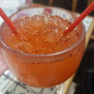 Strawberry margarita on the rocks is the perfect end to a dinner