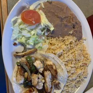 Chicken fajita taco Rice &amp; beans
