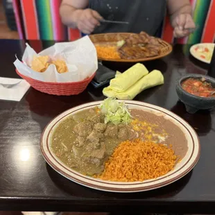 Chili Verde with a side of Carne Asada! Rico!