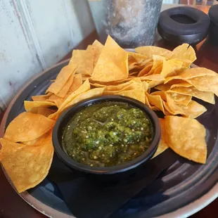 Salsa verde.  Had flavor since had cilantro, not that spicy though.