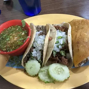 Birrila taco, asada taco, pastor taco
