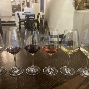Casa Vieja. Flight of six Vinedo Parajo Azul wines (three red, one rose, and two white).