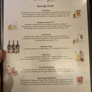 Casa Vieja.  Cocktail menu.