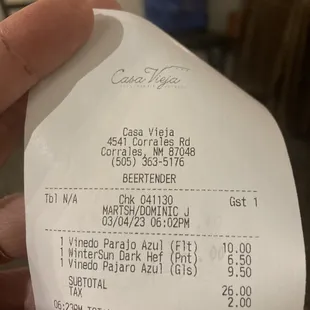 Casa Vieja.  Our bill.