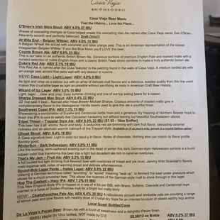 Casa Vieja.  The beer list.