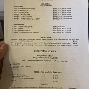 Casa Vieja.  Wine list.