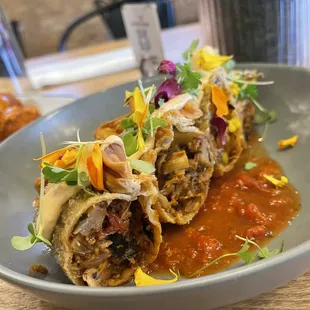 Vegan empanadas with stew shredded hearts of palm. Delicious