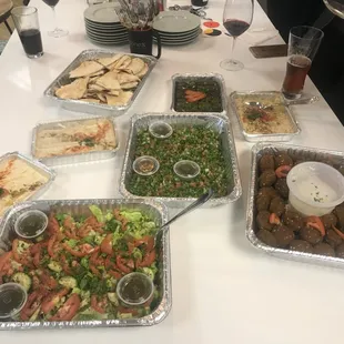 Office catering tabouleh Mediterranean salad hummus baba ghanoug falafel