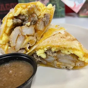 Sausage breakfast burrito.