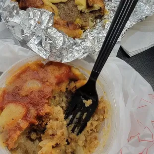 Turkey sausage egg with cheese on croissant  Home fries