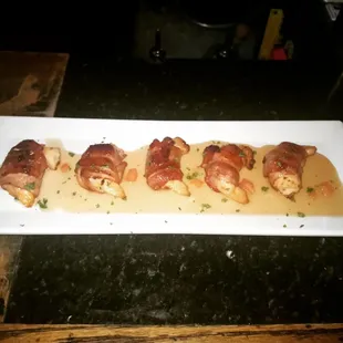 Bacon wrapped shrimp in Hennythang glaze