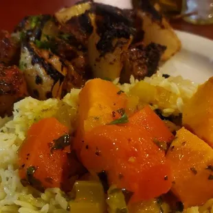 Lamb kabobs, Rice and Vegetables