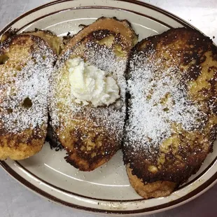 Huge slices of French bread made into French toast