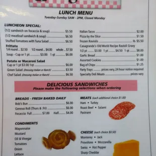 Rear of menu