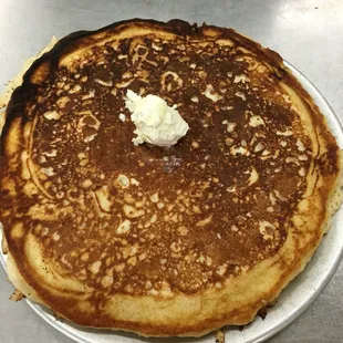 One pancake is the size of a large pizza!!! She weighed it for me and minus the weight of the pan it was over 2 pounds!