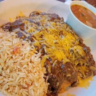 Pork tamale with beef enchiladas