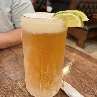 glass of beer with a lime wedge