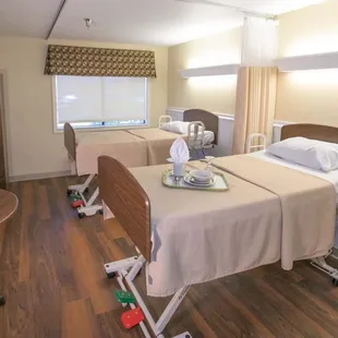 The rooms were big. She also had a standing closet, chairs for us to sit in, a restroom and a dresser. It was easy to let outside light in.