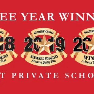 We are honored to have received the Readers&apos; Choice Award for &quot;Best Private School in Tucson&quot; for three consecutive years.