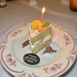 Chiffon cake with wine poached pears, cardamom oranges, and vanilla mascarpone