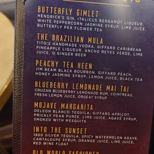 Cocktail Menu as of 06.29.2023