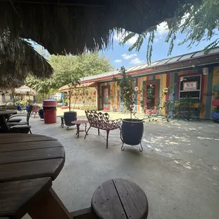 Outdoor seating with fans
