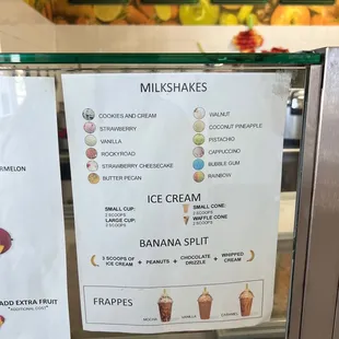 milkshakes, ice cream, banana split, frappes