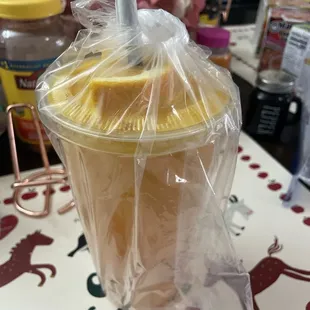 My OJ Wrapped up nicely to go