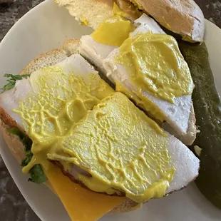 Hardly any turkey on this turkey sandwich