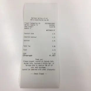 the receipt for the restaurant