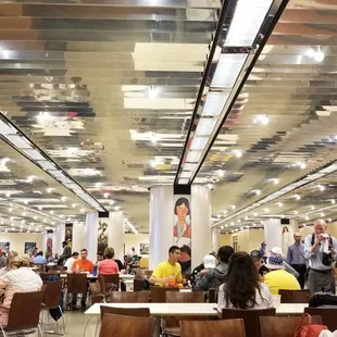 people sitting at tables and eating